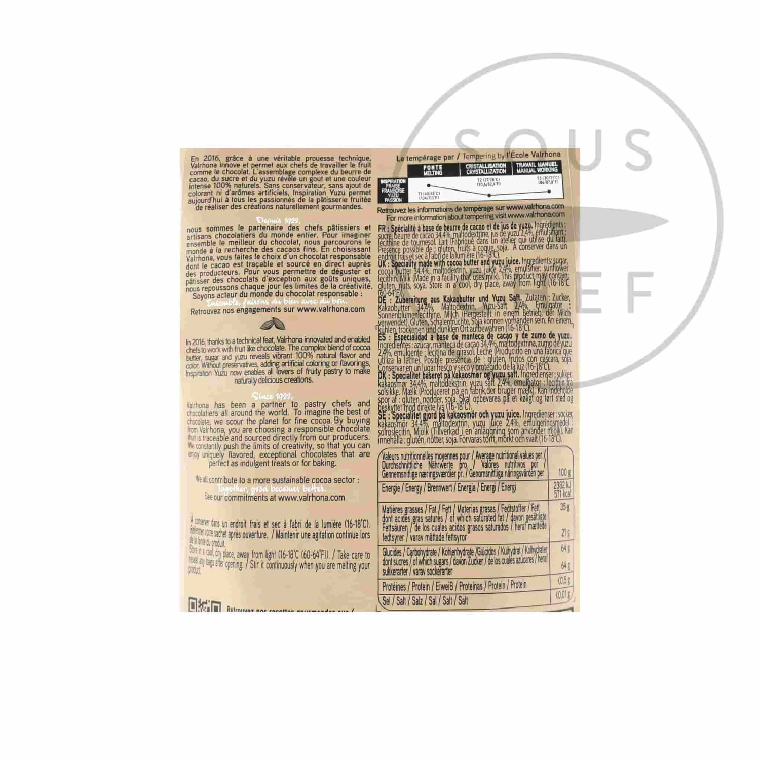 Ingredients Valrhona Yuzu Inspiration 250g 4 Ingredients Valrhona Yuzu Inspiration 250g