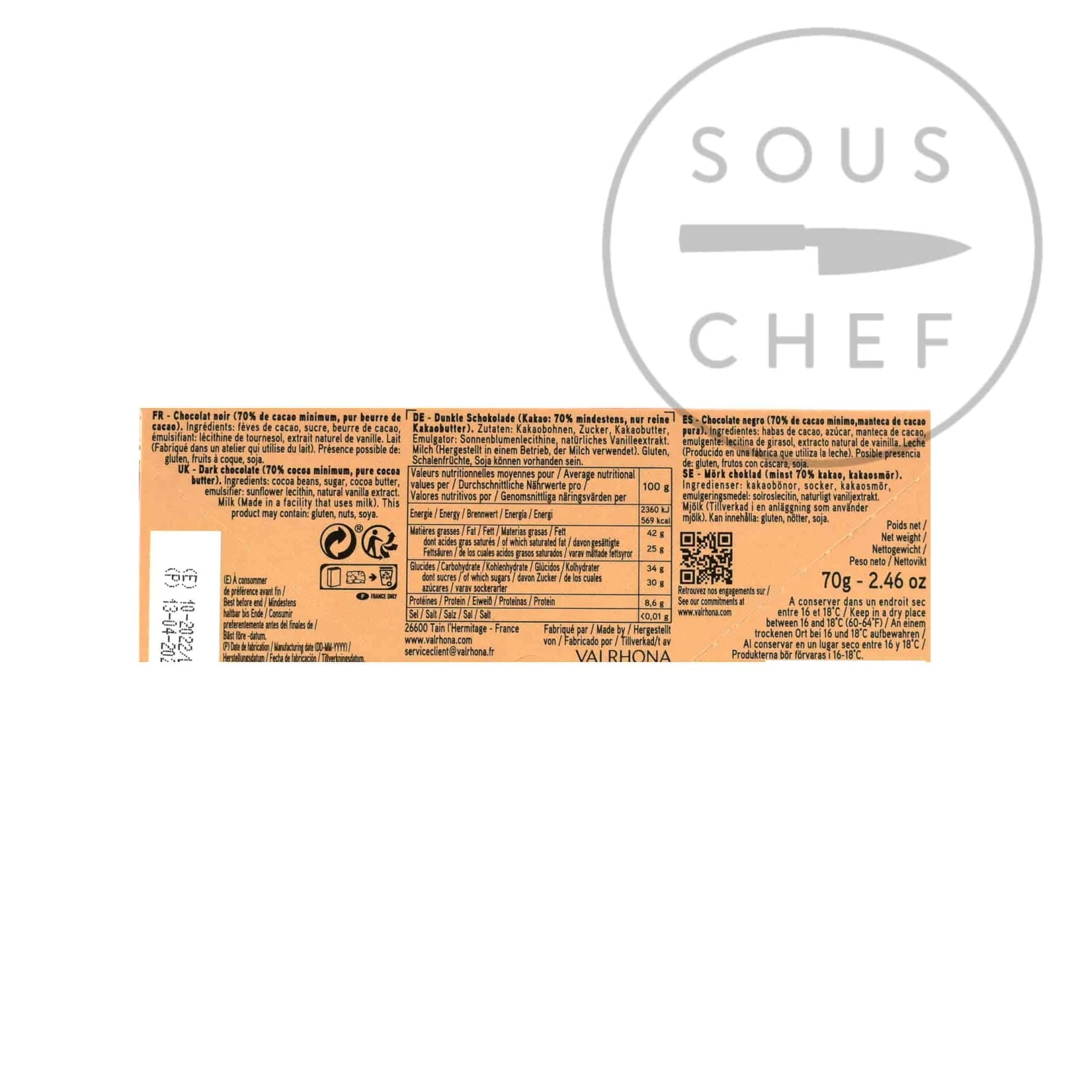 Valrhona Bar Dark Guanaja 70% Grand Cru - Origin Blend 4 Valrhona Bar Dark Guanaja 70% Grand Cru - Origin Blend