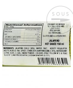 Ingredients El Yucateco Jalapeño Sauce 150ml