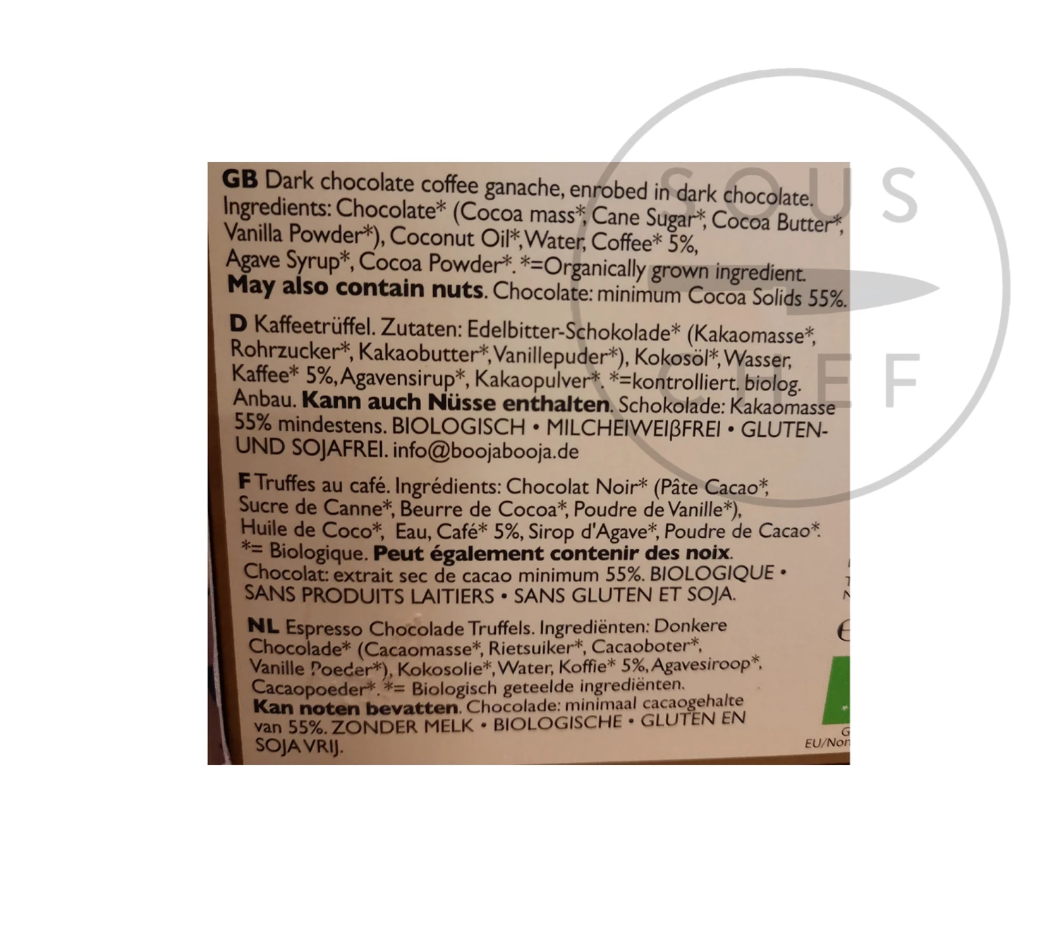 Ingredients Booja Booja Around Midnight Espresso Truffles 92g 5 Ingredients Booja Booja Around Midnight Espresso Truffles 92g