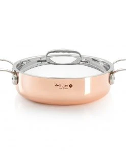 De Buyer Inocuivre Copper Saute Pan With Stainless Steel Handle And Lid 28cm