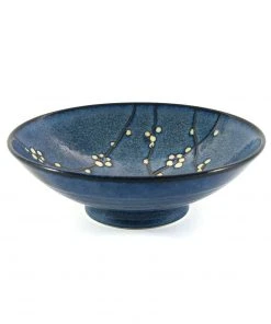 Kiji Stoneware & Ceramics Blue Sakura Shallow Bowl 24.5cm