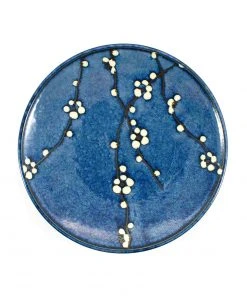 Kiji Stoneware & Ceramics Tableware Blue Sakura Side Plate 22.5cm