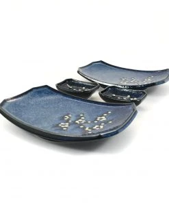Kiji Stoneware & Ceramics Blue Sakura Sushi Serving Set