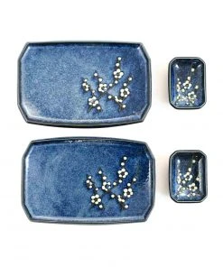 Kiji Stoneware & Ceramics Blue Sakura Sushi Serving Set