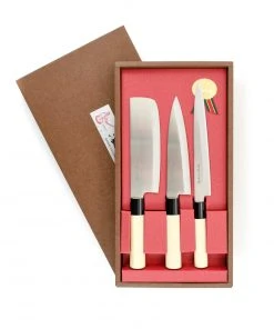 Kiji Stoneware & Ceramics Japanese Knife Trio - Sashimi, Gyuto & Nakiri