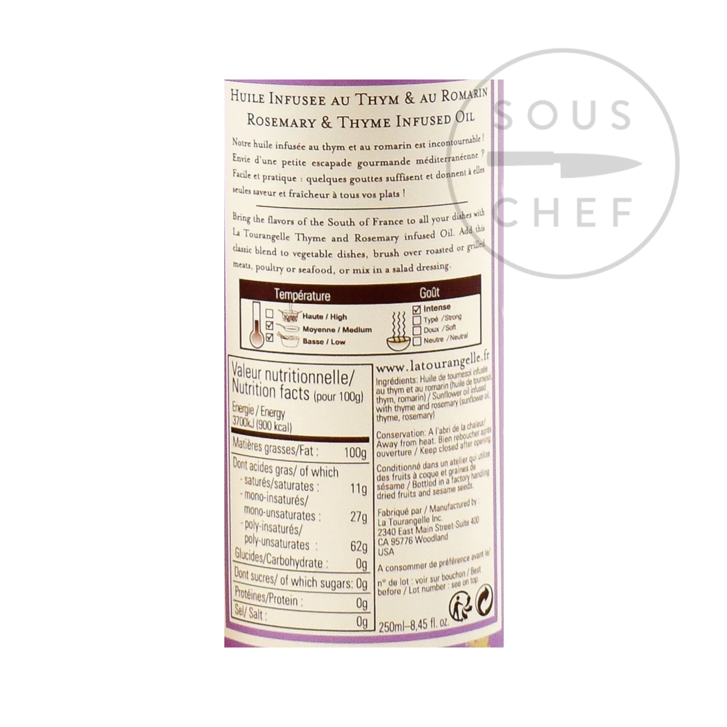 Ingredients La Tourangelle Thyme & Rosemary Oil 250ml 4 Ingredients La Tourangelle Thyme & Rosemary Oil 250ml