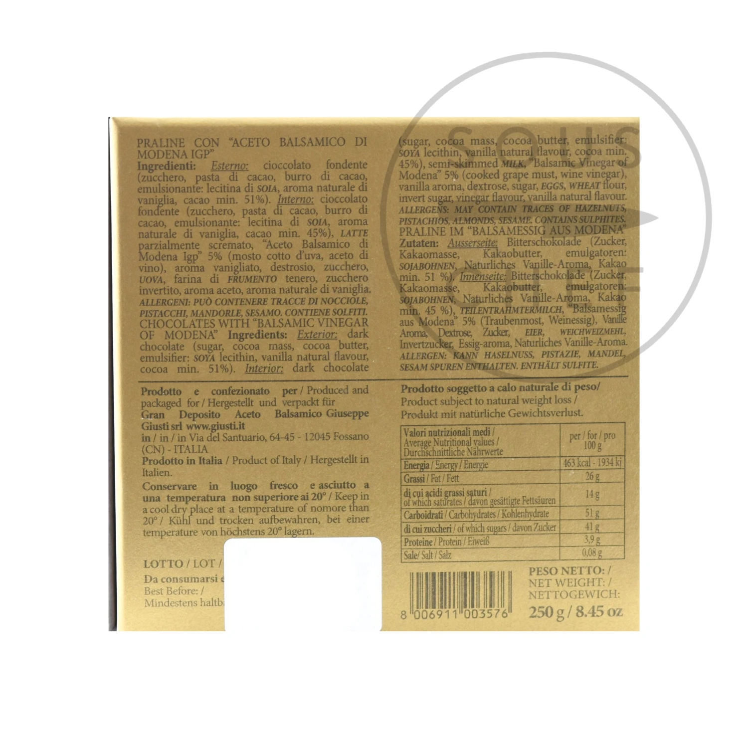 Giuseppe Giusti Chocolates With Balsamic Vinegar Of Modena IGP 250g 5 Giuseppe Giusti Chocolates With Balsamic Vinegar Of Modena IGP 250g