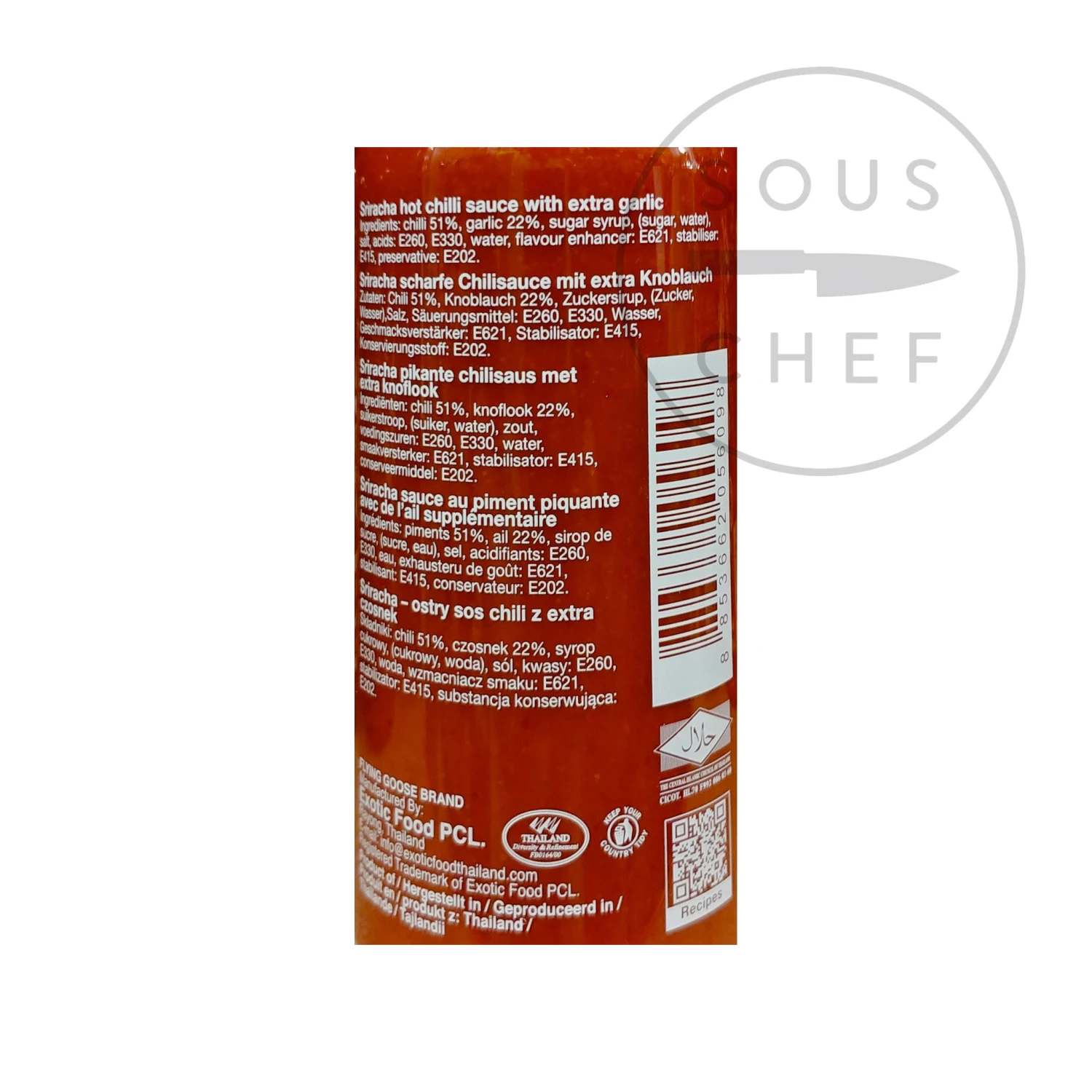 Ingredients Flying Goose Sriracha - Extra Garlic 455ml 7 Ingredients Flying Goose Sriracha - Extra Garlic 455ml