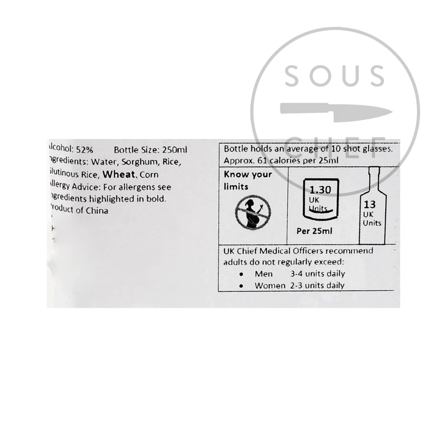 Ingredients WuLiangYe Baijiu 52% 4 Ingredients WuLiangYe Baijiu 52%