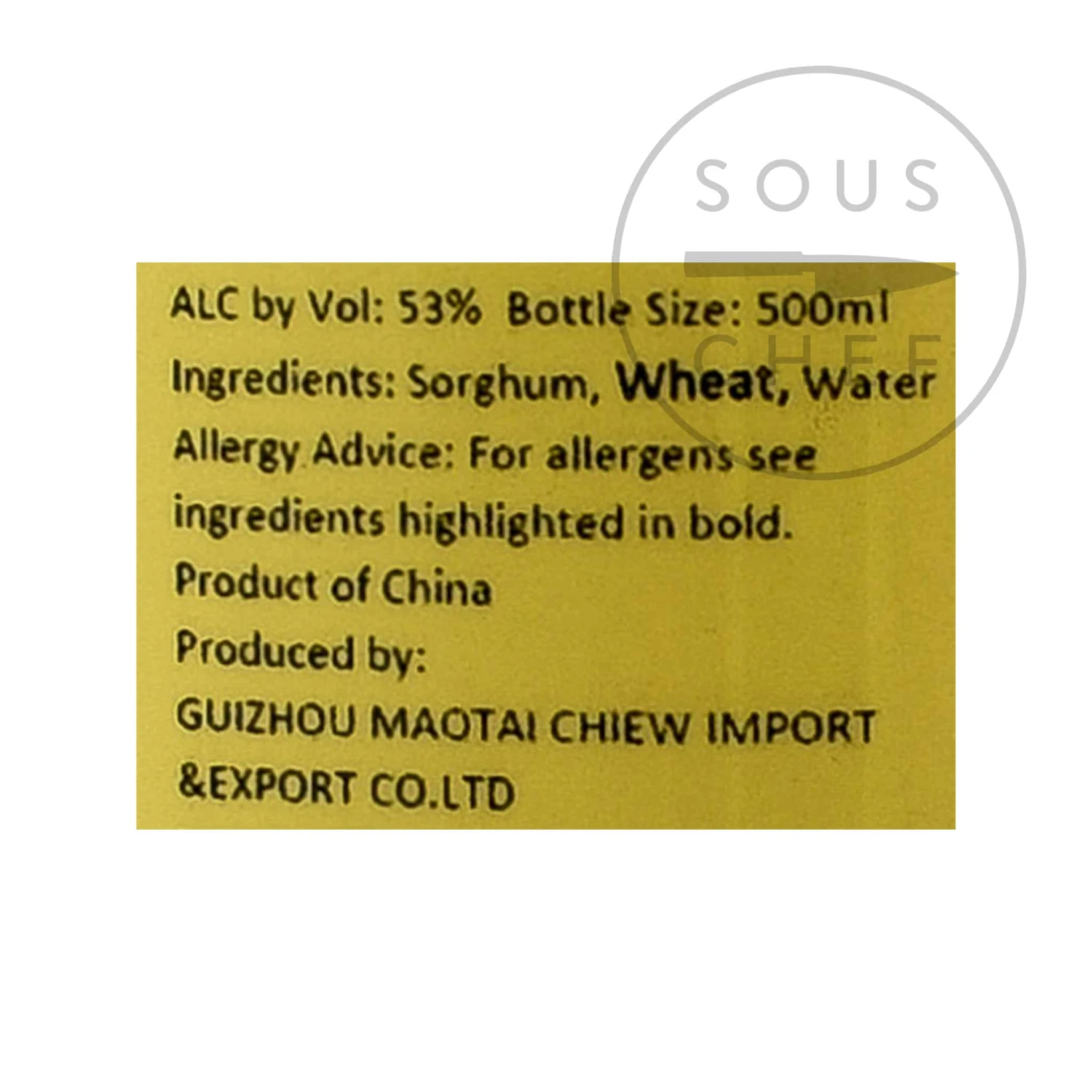 MouTai Chun 1998 Baijiu 53% 500ml Ingredients 5 MouTai Chun 1998 Baijiu 53% 500ml Ingredients