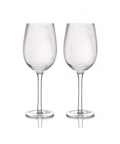 BarCraft Tableware Ribbed Wine Glasses 450ml Set Of 2