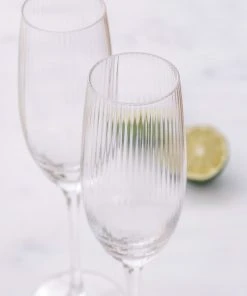BarCraft Ribbed Champagne Flutes 220ml Set Of 2