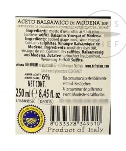 Ingredients Defrutum Balsamic Vinegar IGP 8 Yr Aged - 4 Crowns 250ml