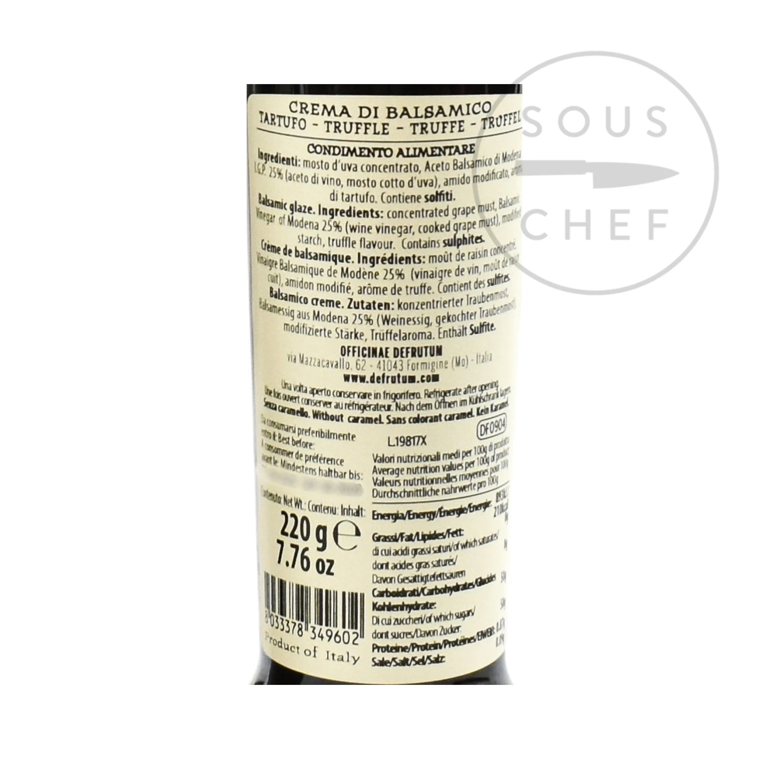 Defrutum Truffle Balsamic Glaze 220g Ingredients 4 Defrutum Truffle Balsamic Glaze 220g Ingredients