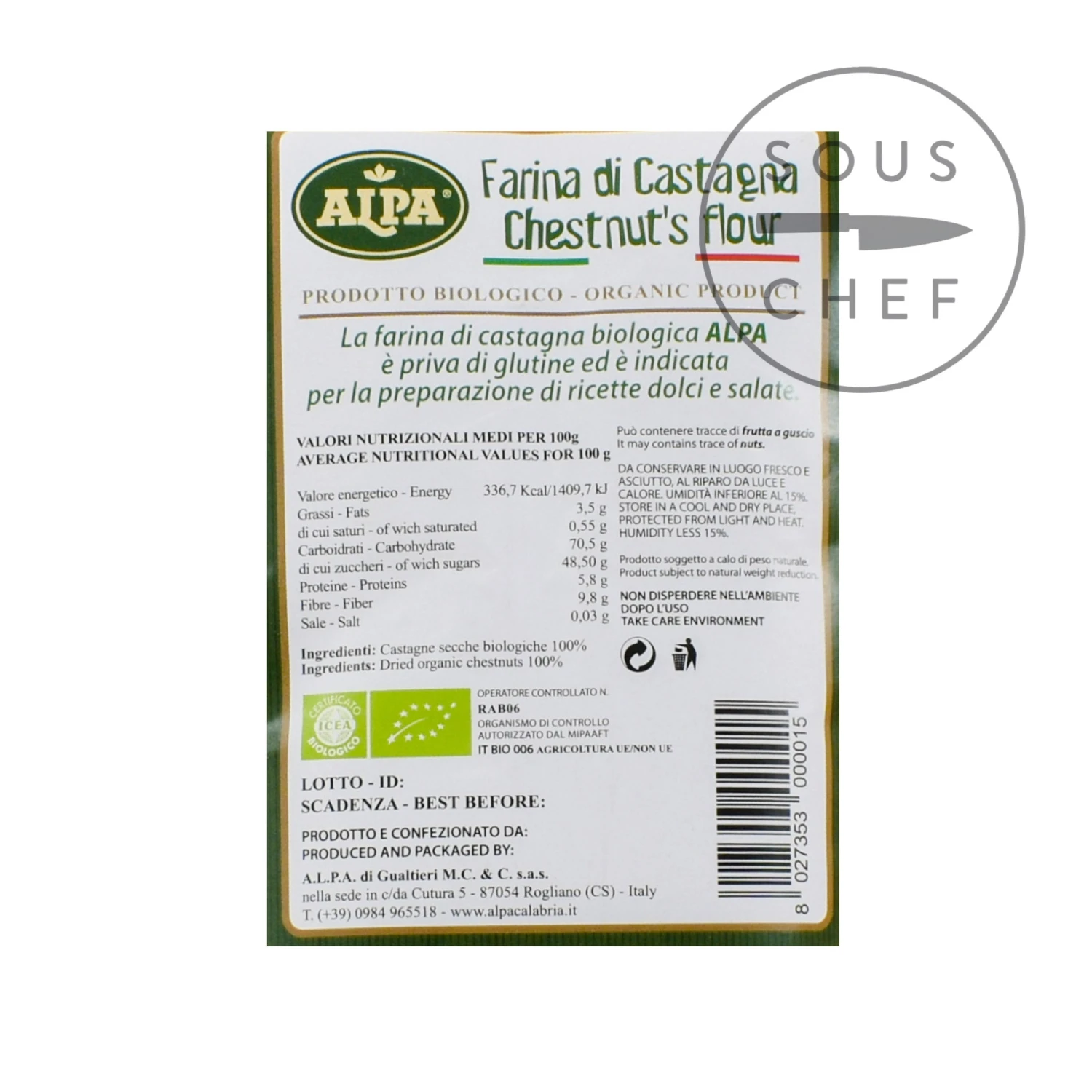 Alpa Organic Chestnut Flour 500g Ingredients 4 Alpa Organic Chestnut Flour 500g Ingredients
