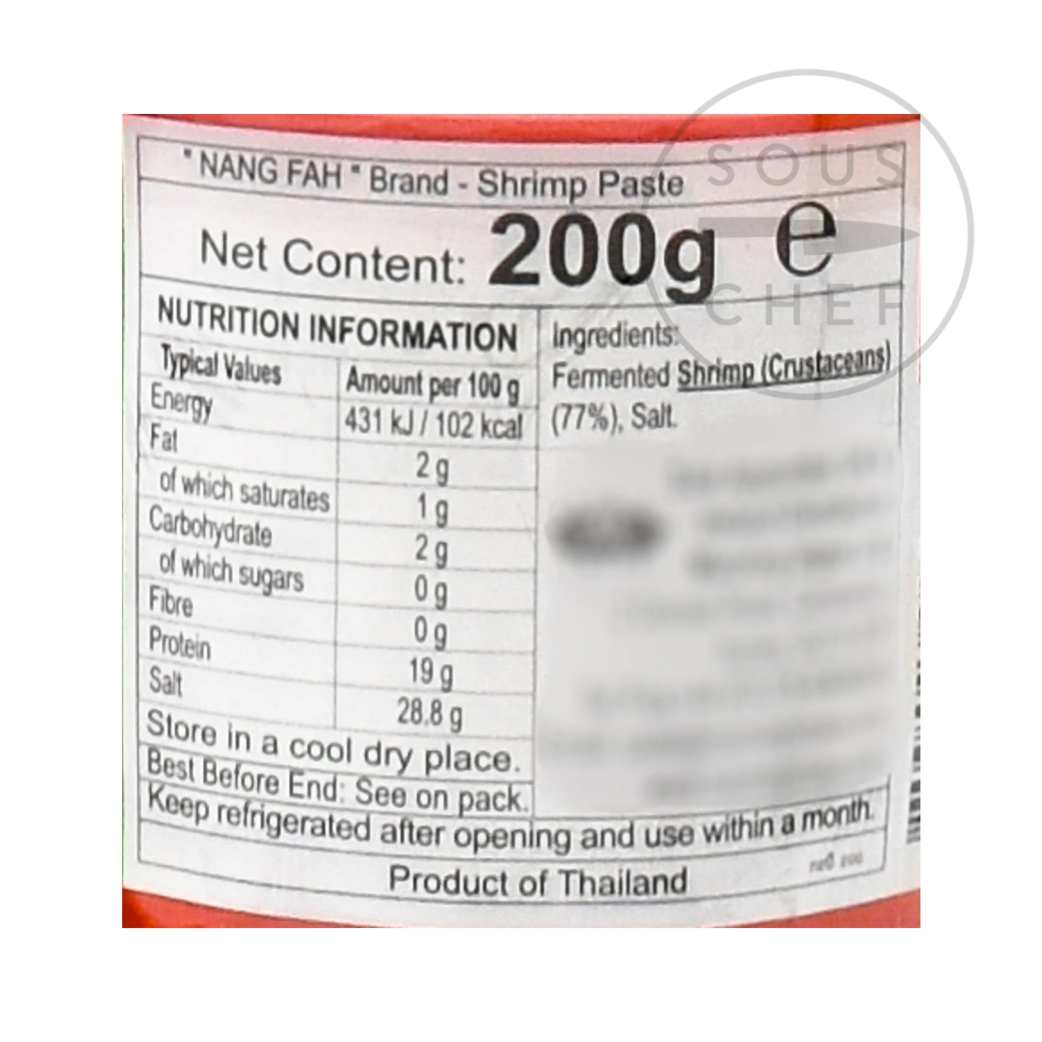 Nang Fah Thai Shrimp Paste 200g Ingredients 4 Nang Fah Thai Shrimp Paste 200g Ingredients