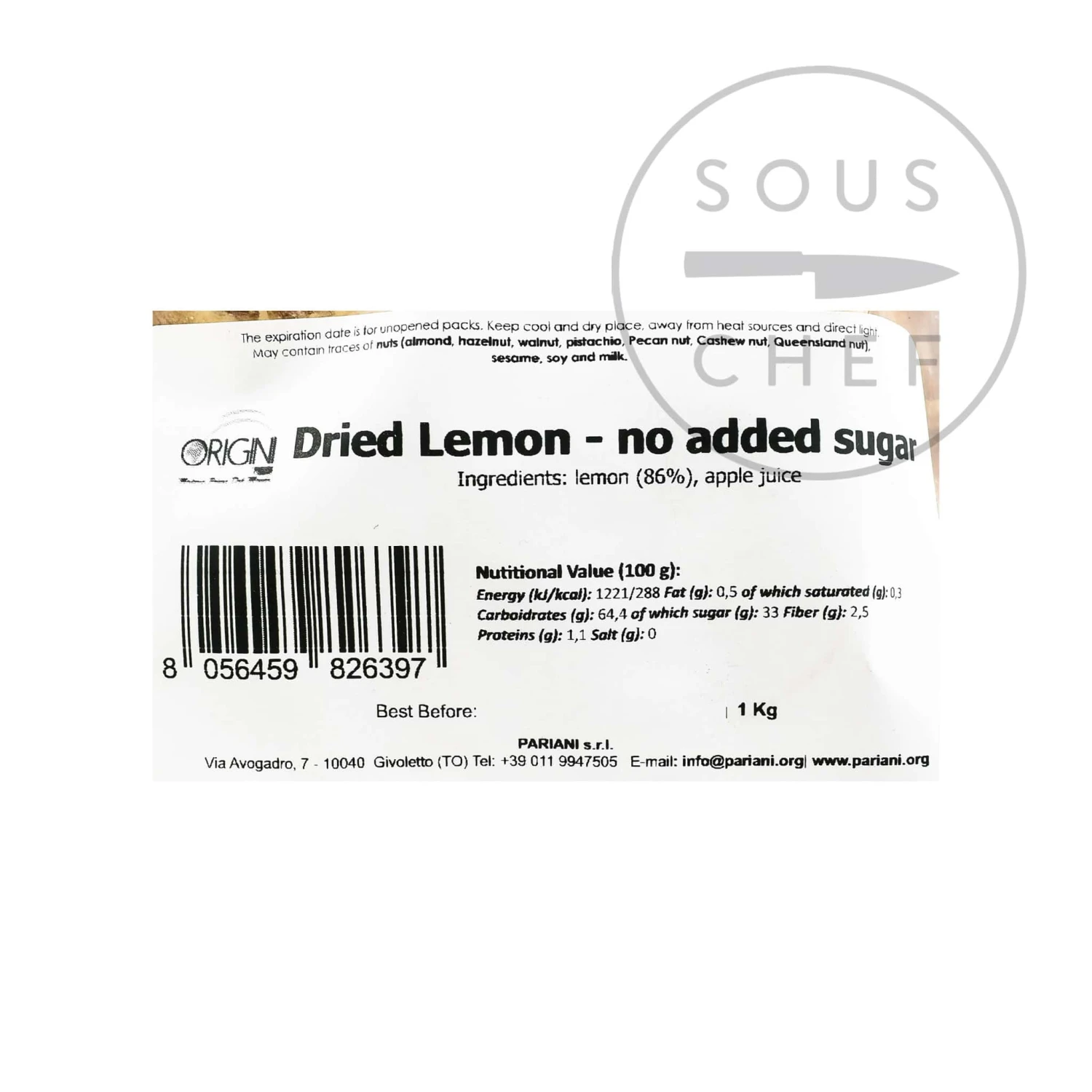 Pariani Dried Lemon - No Refined Sugar 1kg Ingredients 4 Pariani Dried Lemon - No Refined Sugar 1kg Ingredients