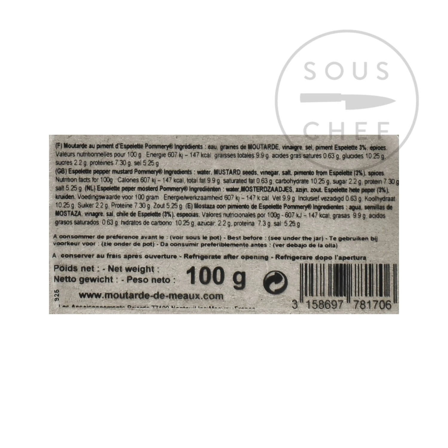 Ingredients Pommery Espelette Pepper Mustard 100g 4 Ingredients Pommery Espelette Pepper Mustard 100g
