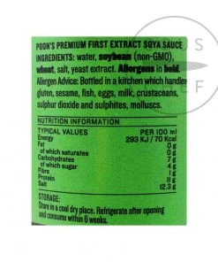 Ingredients Poon's Premium First Extract Soy Sauce 250ml