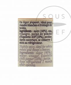 Terre Exotique Espelette Pepper Jelly 90g Ingredients