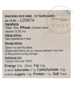 Pagoda Shaoxing Rice Wine - 10 Year Aged 500ml Ingredients 10 Pagoda Shaoxing Rice Wine - 10 Year Aged 500ml Ingredients