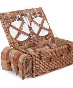Willow Direct Tartan Picnic Hamper For 4 Autumn Red