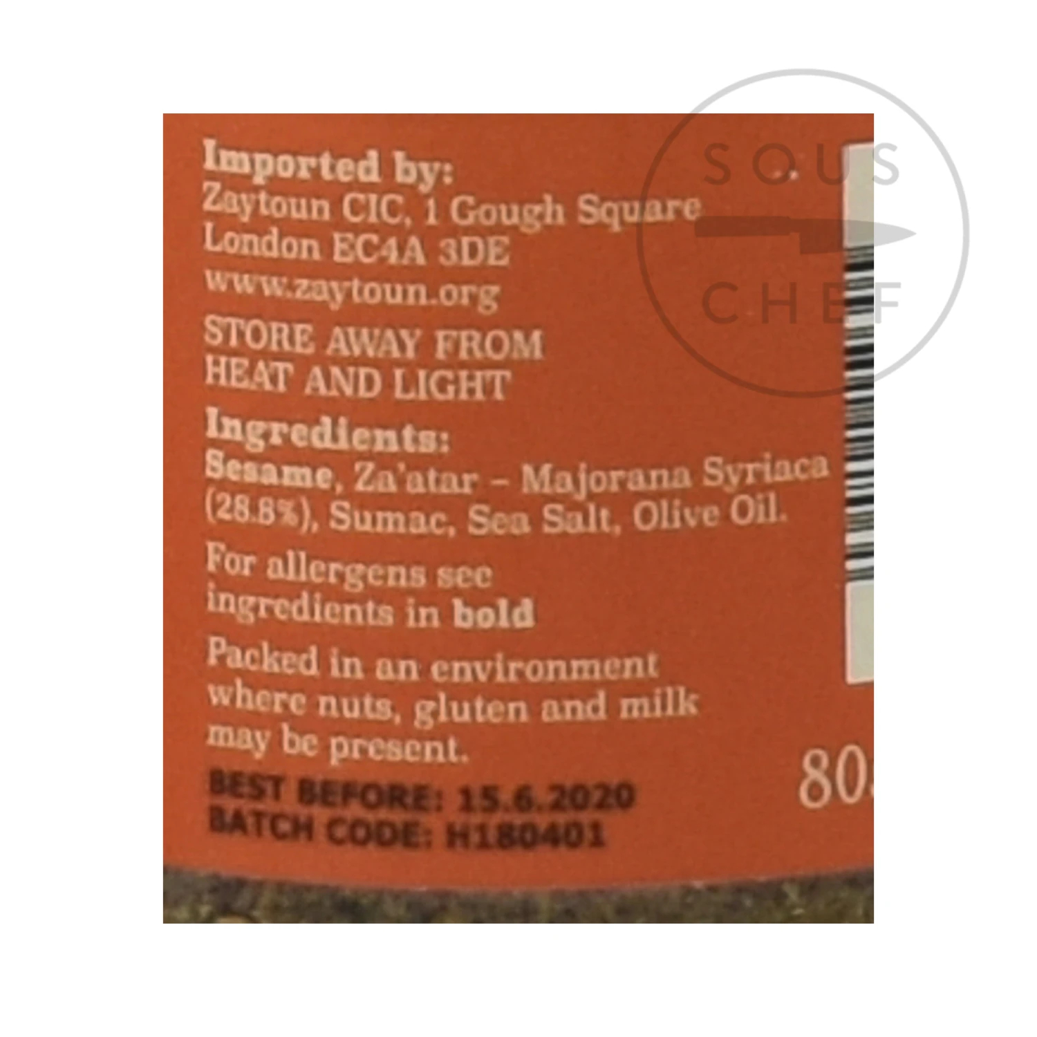 Zaytoun Palestinian Za'atar 80g Ingredients 5 Zaytoun Palestinian Za'atar 80g Ingredients