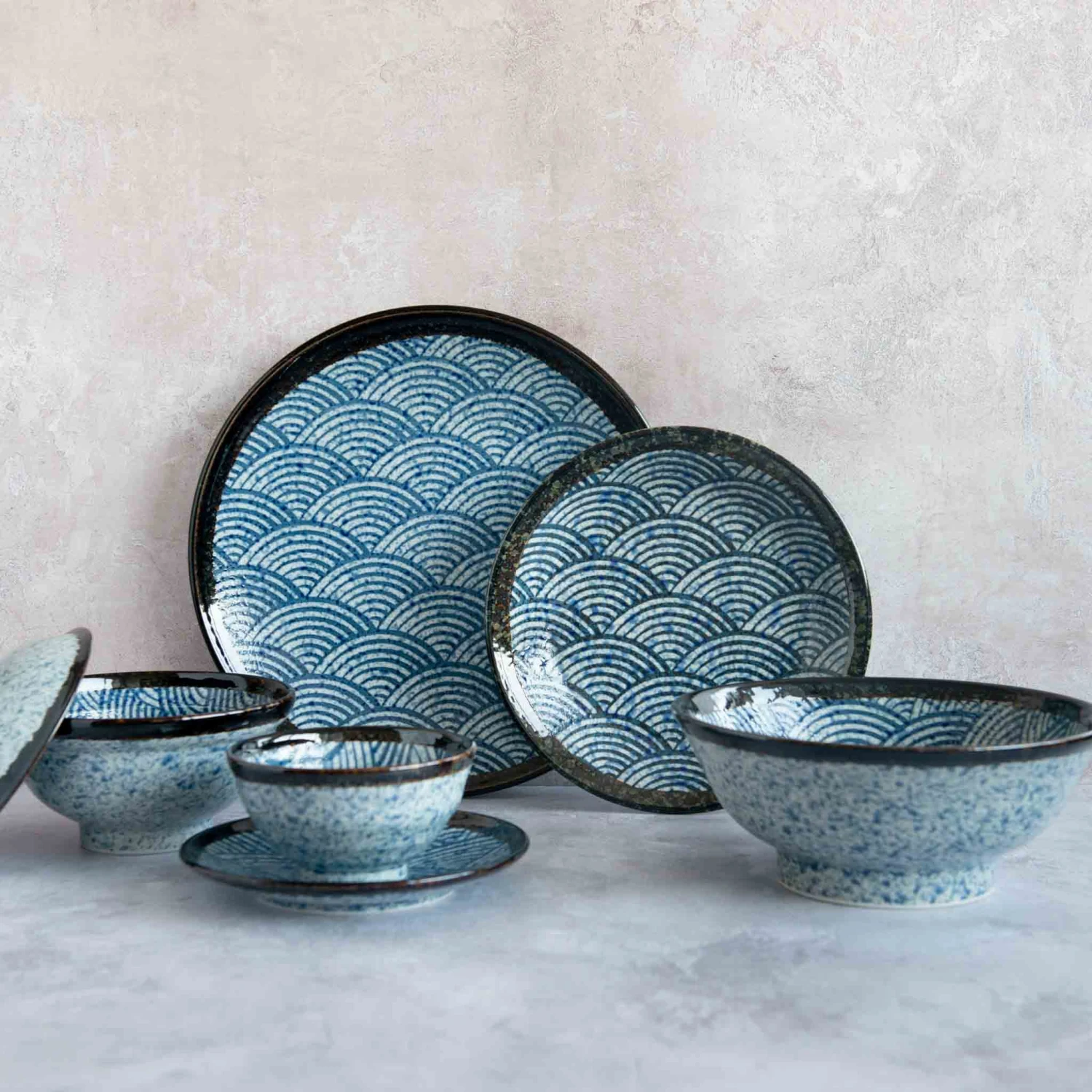 Kiji Stoneware & Ceramics Blue Wave Rice Bowl Tableware 6 Kiji Stoneware & Ceramics Blue Wave Rice Bowl Tableware