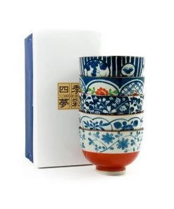 Kiji Stoneware & Ceramics Traditional 5-Piece Japanese Rice Bowl Set