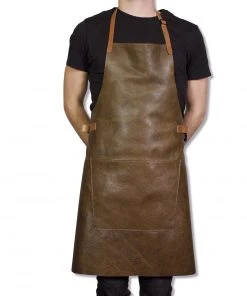 Dutchdeluxes Leather BBQ Apron In Vintage Brown