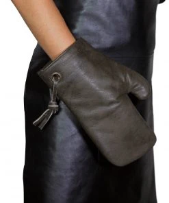 Dutchdeluxes Leather Oven Glove In Vintage Grey