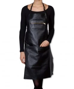 Dutchdeluxes Leather Zipper Apron In Classic Black