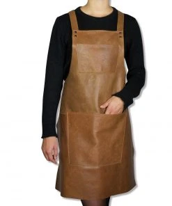 Cookware Dutchdeluxes Leather Suspender Apron In Vintage Camel