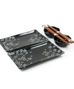 Kiji Stoneware & Ceramics Kuro Hana Sushi Serving Set