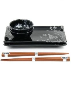 Kiji Stoneware & Ceramics Kuro Hana Sushi Serving Set