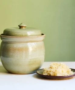 Sauerkraut Pots Cookware Handmade Stoneware Fermenting Crock In Green 2 Litre