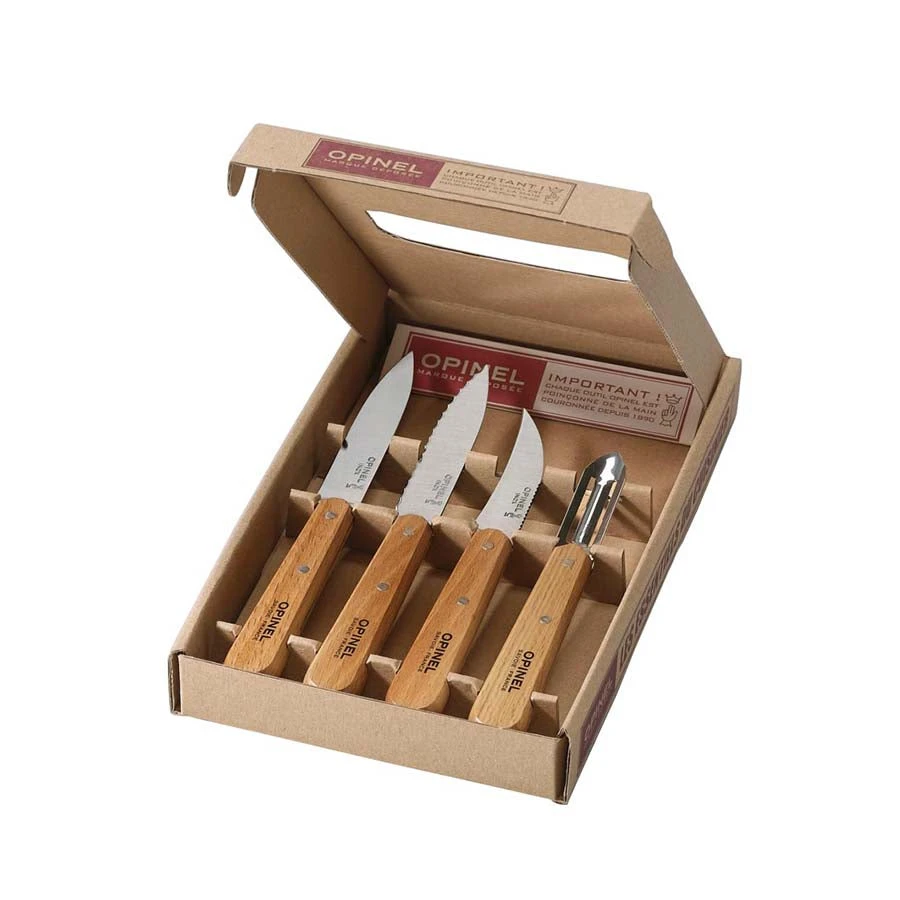 Opinel Essential Beech Handle Kitchen Knives - Set Of 4 Cookware 4 Opinel Essential Beech Handle Kitchen Knives - Set Of 4 Cookware