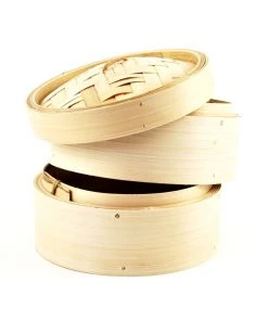 Chinese Cookware 2-Tier Bamboo Steamer With Lid 8" Dia