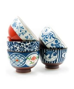 Kiji Stoneware & Ceramics Traditional 5-Piece Japanese Rice Bowl Set